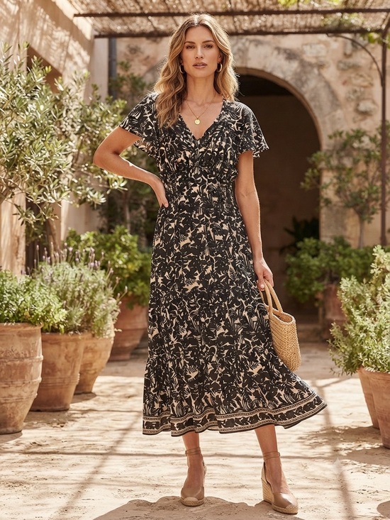 Max Studio Dresses & Skirts - Max Studio Black Floral Print Midi Dress